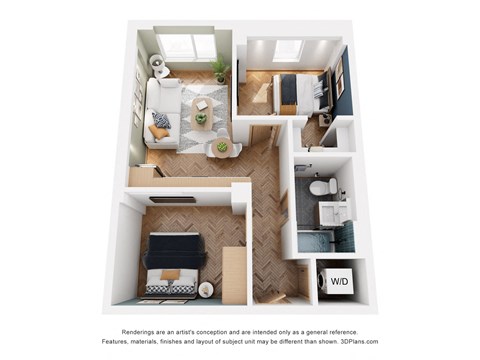 Floor plan for 2 beds, 1 bath, 600 sqft